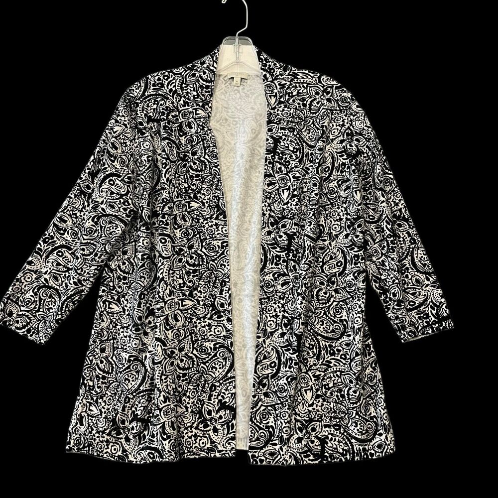 Talbots Cardigan Women's Gray /Black Paisley Sweater Open Front SZ/M